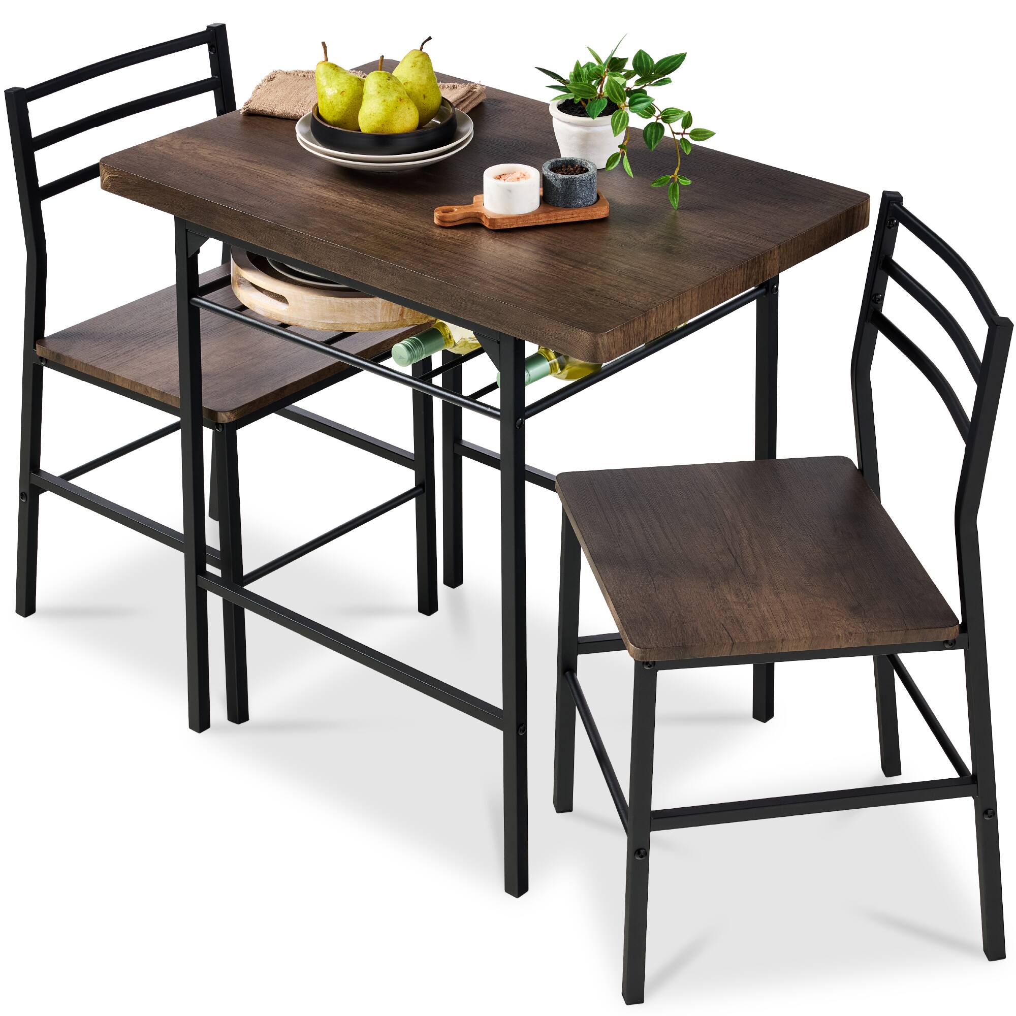Best Choice Products - 3-Piece Modern Square Dining Set w/ Storage Rack - Dark Brown/Black