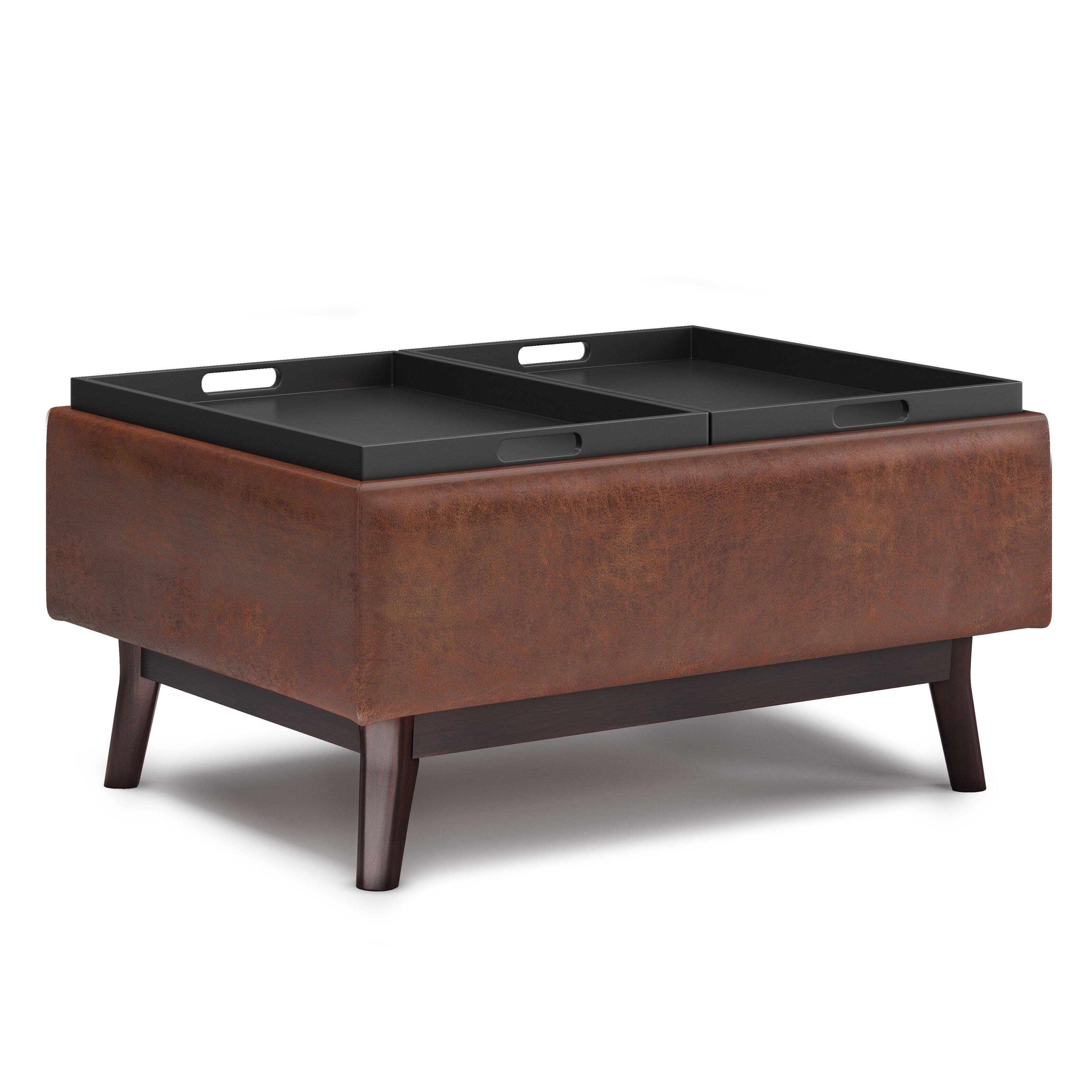 Alt View 11. Simpli Home - Owen Tray Top Small Coffee Table Storage Ottoman - Distressed Saddle Brown.