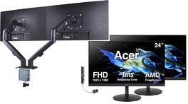 Acer - 24" FHD IPS Monitor, 1ms Response Time, Anti-Glare, AMD FreeSync, HDMI 2 Pack w/DKZ Hub & Ergoflexy Dual Mount Arms - Black
