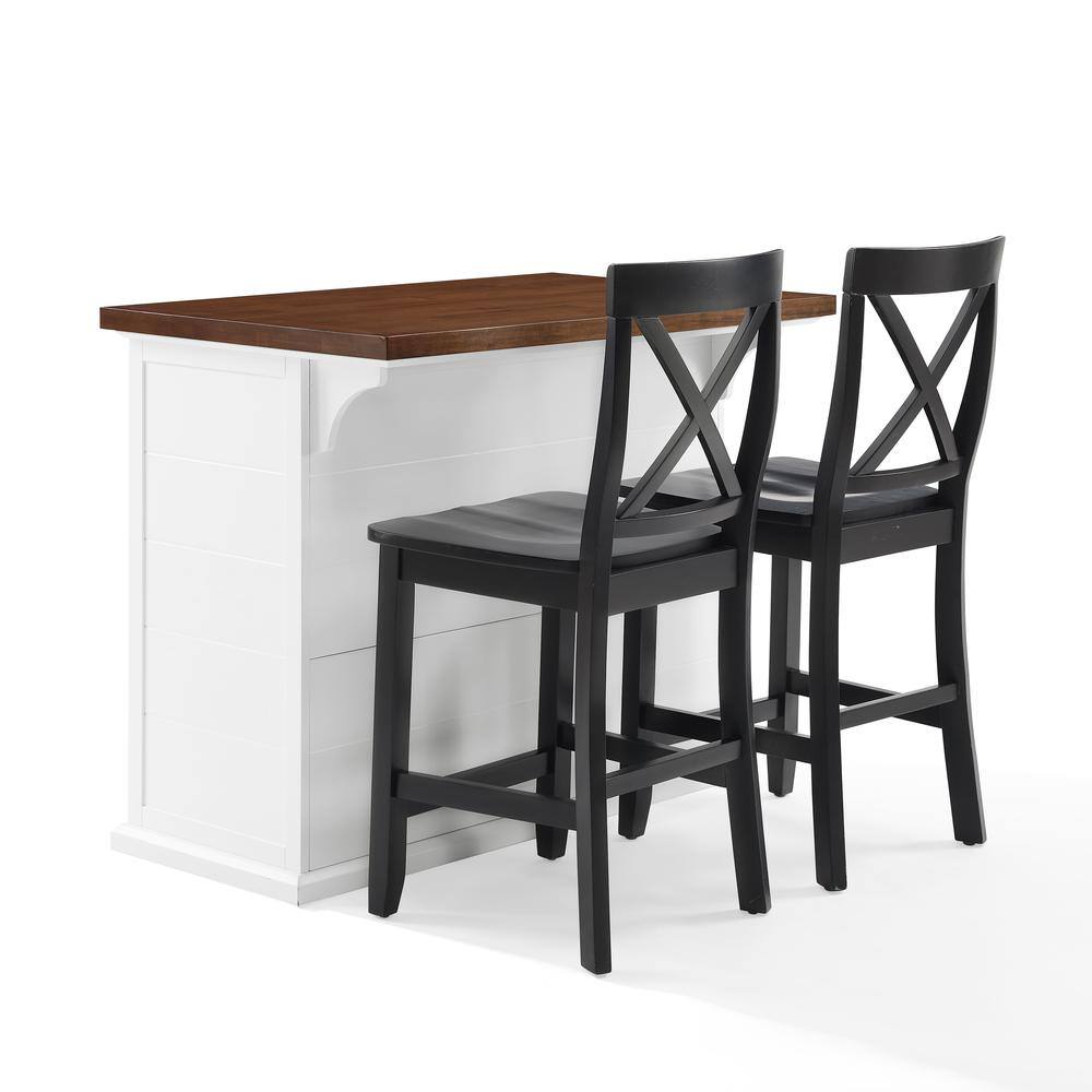 Alt View 6. Crosley Furniture - Bartlett Wood Top Kitchen Island W/X-Back Stools - Kitchen Island & 2 Stools - White.