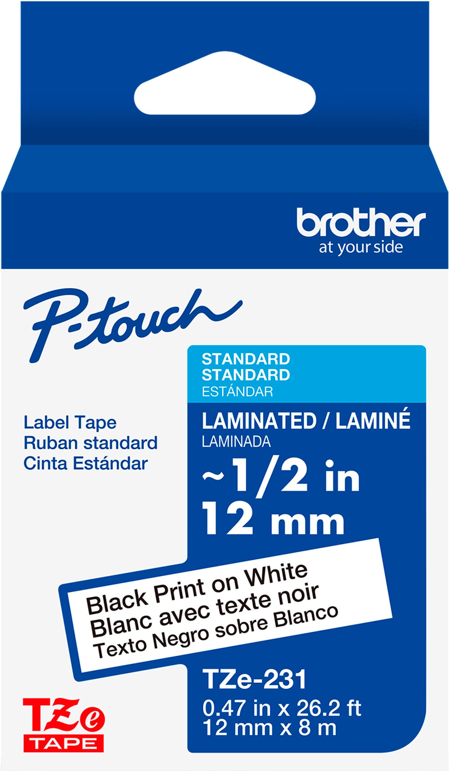 Brother - P-touch TZe-231, Black Print on White Laminated Label Tape, ~1/2in x 26.2ft (12mm x 8m), for Select P-touch Label Makers - Black on White