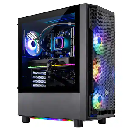 Front. Skytech Gaming - Skytech SHADOW4 - Intel Core i7 14700F, 5060 Ti 16G, 32GB 3200 MHz DDR4 SDRAM, 650W GOLD PSU - Black.