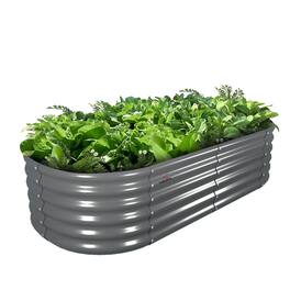 A Anleolife - 3-Pack Metal Oval Raised Garden Bed Planter Boxes for Vegetables Flowers Herbs (72 in. L x 24 in. W x 18 in. H) - Gray