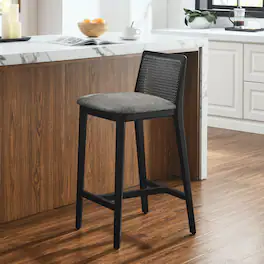 Monarch Wood and Rattan Counter Stool by Modway - Black Black Gray