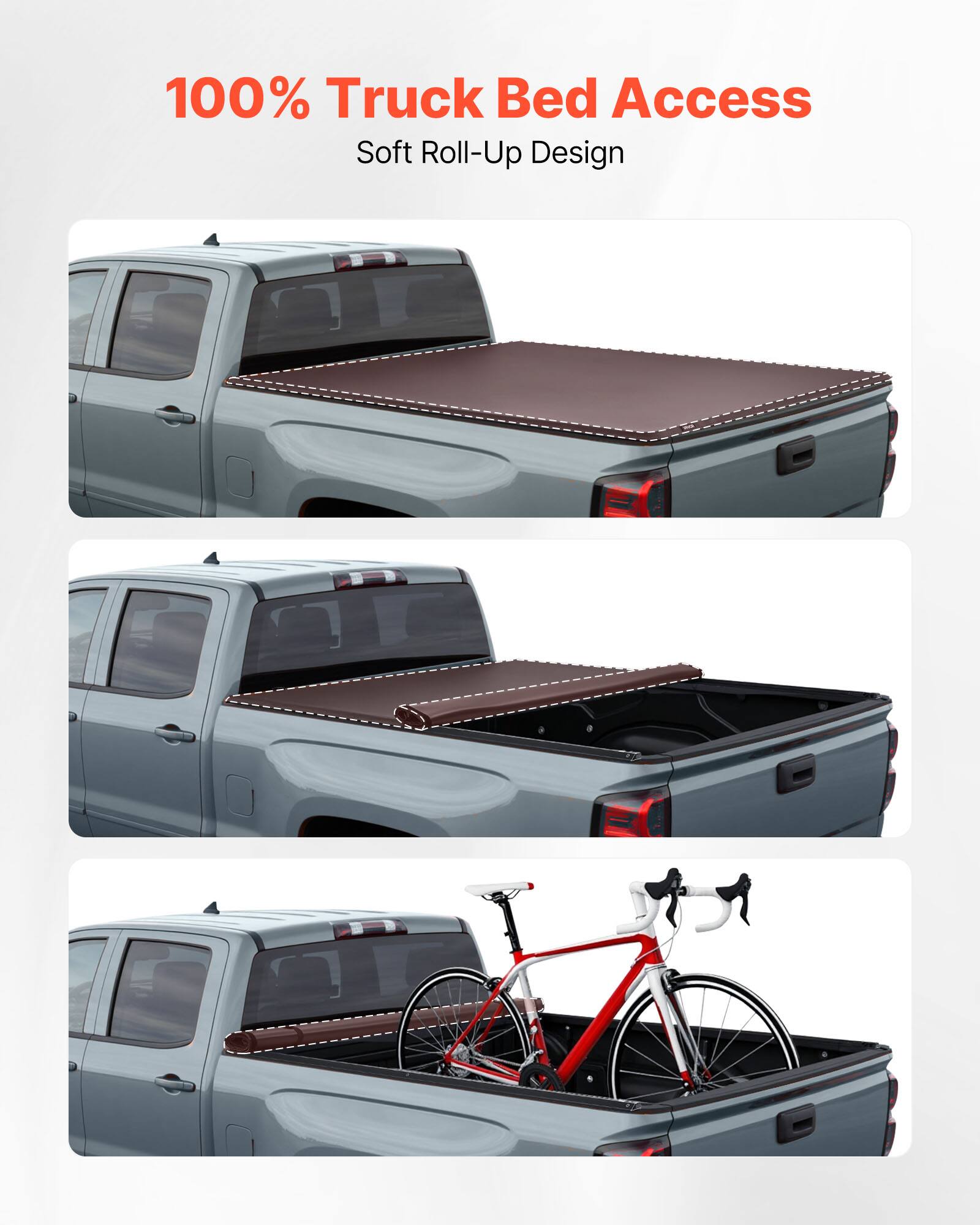 100% Truck Bed Access  
Soft Roll-Up Design