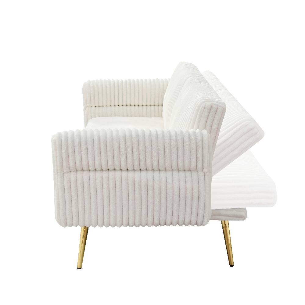 Alt View 10. Loheer - Loheer 79 Inch Corduroy Sofa Bed Foldable Double Sleeper Sofa with Adjustable Armrests for Small Spaces - White.