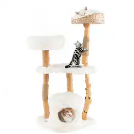 Gymax - 49'' Tall Wooden Cat Tree Solid Wood Cat Tower with Jute Scratching Posts