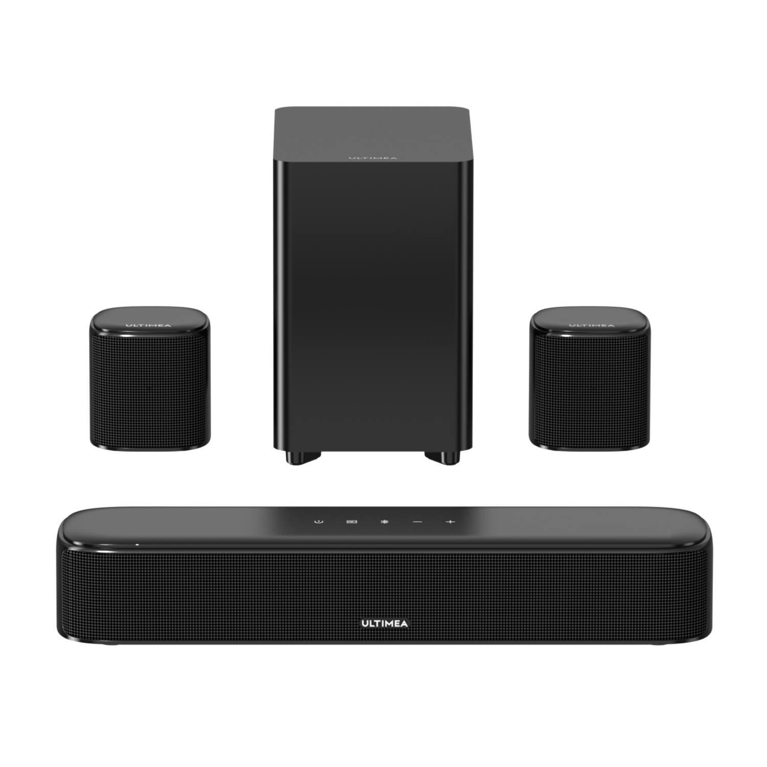 Left. Ultimea - ULTIMEA Aura A30 5.1ch Sound Bar for TV, Virtual Surround, Subwoofer, 2 Surround Speakers, App Control, 250W Peak Power - Black.