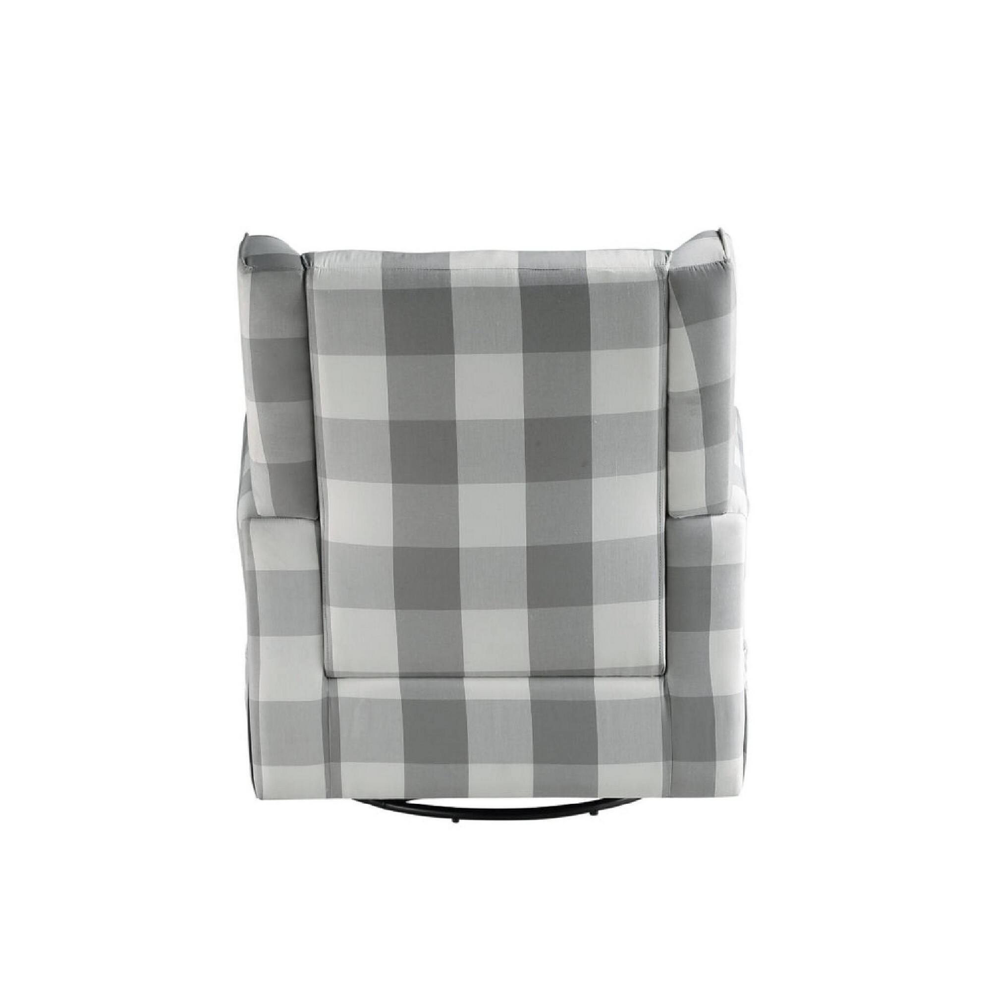 Alt View 3. Manhattan Lane - 35 Inch Accent Swivel Chair, Glider, Checkered Fabric - Gray.