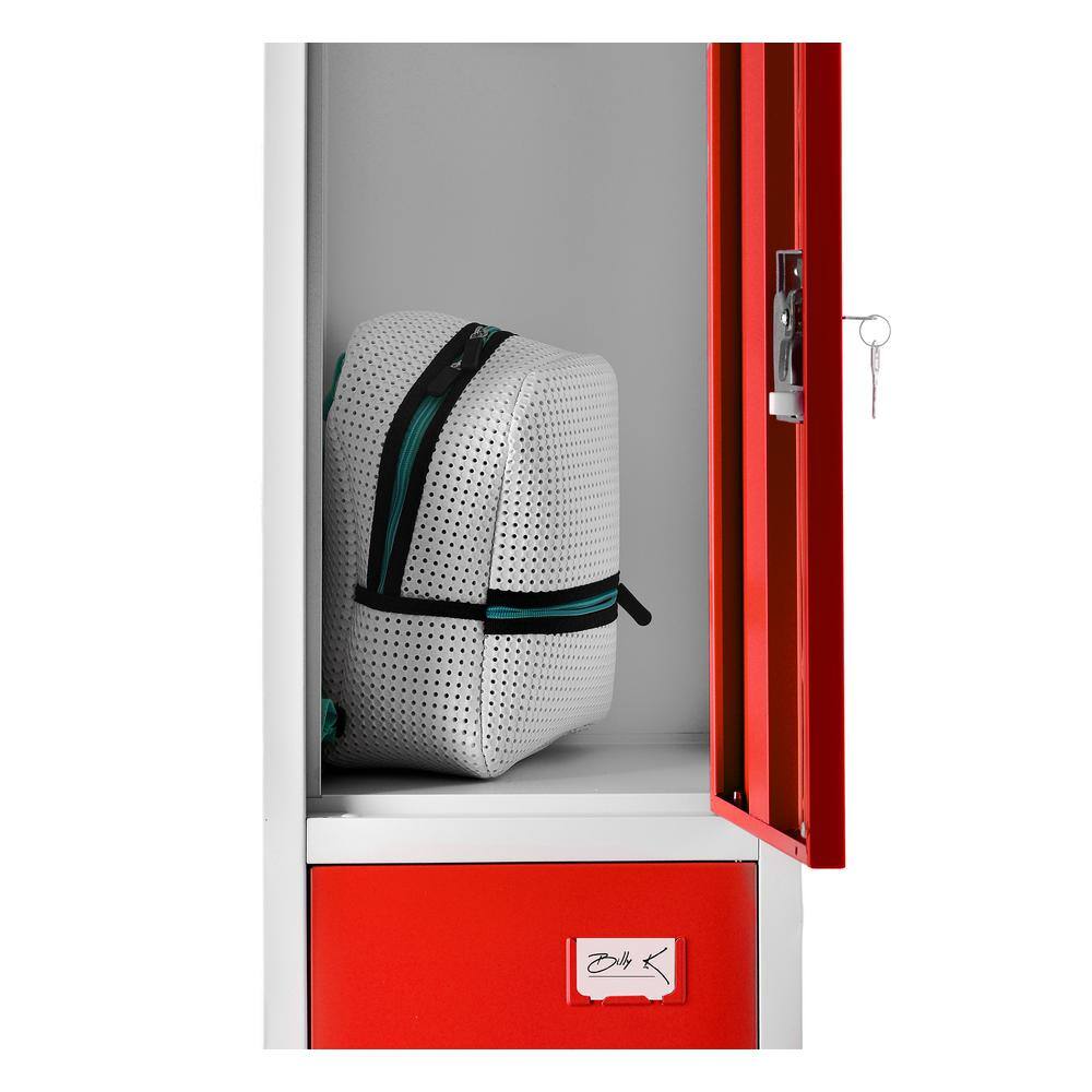 Alt View 2. AdirOffice - 629-Series 72" H 3-Tier Steel Compartment Key Lock Locker with Key Lock - Red.