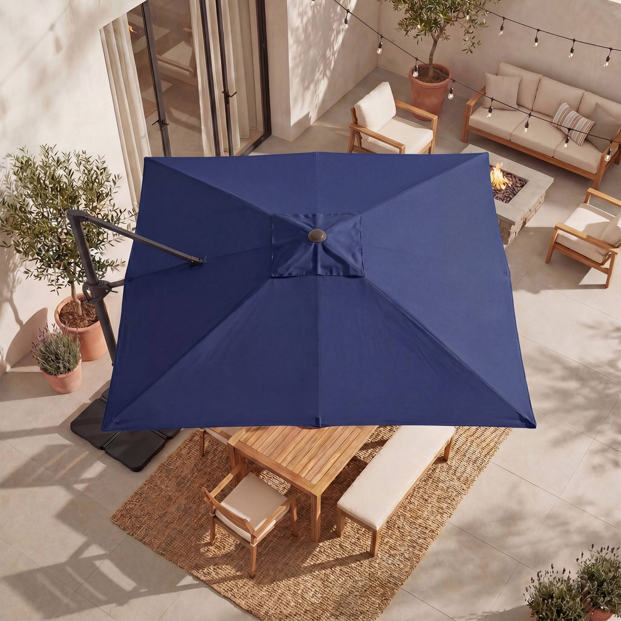 Alt View 1. Costway - Costway 10 FT Cantilever Patio Umbrella with 32 Solar LED Lights, 360° Rotation, Easy Tilt - Navy Blue.