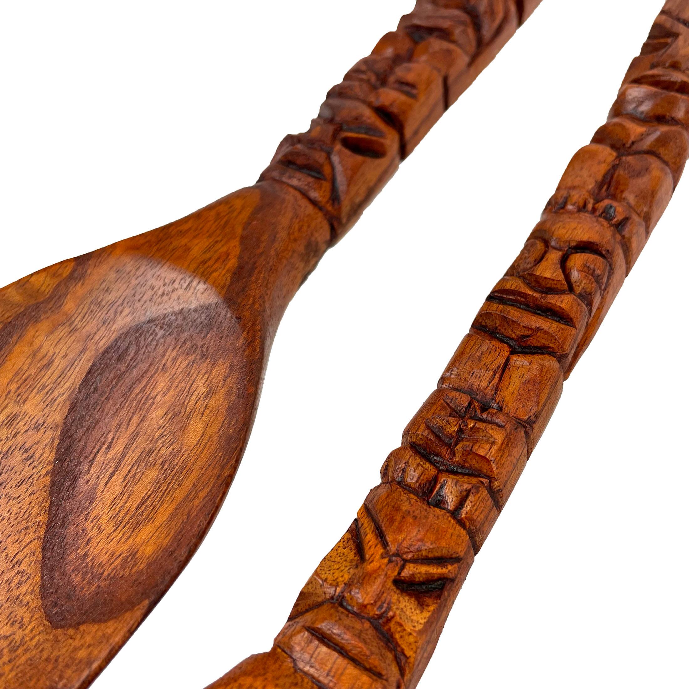 Alt View 2. Zeckos - 16 Inch Carved Tiki Spoon & Fork Wooden Wall Decor Art Utensil Decoration Set - Brown.