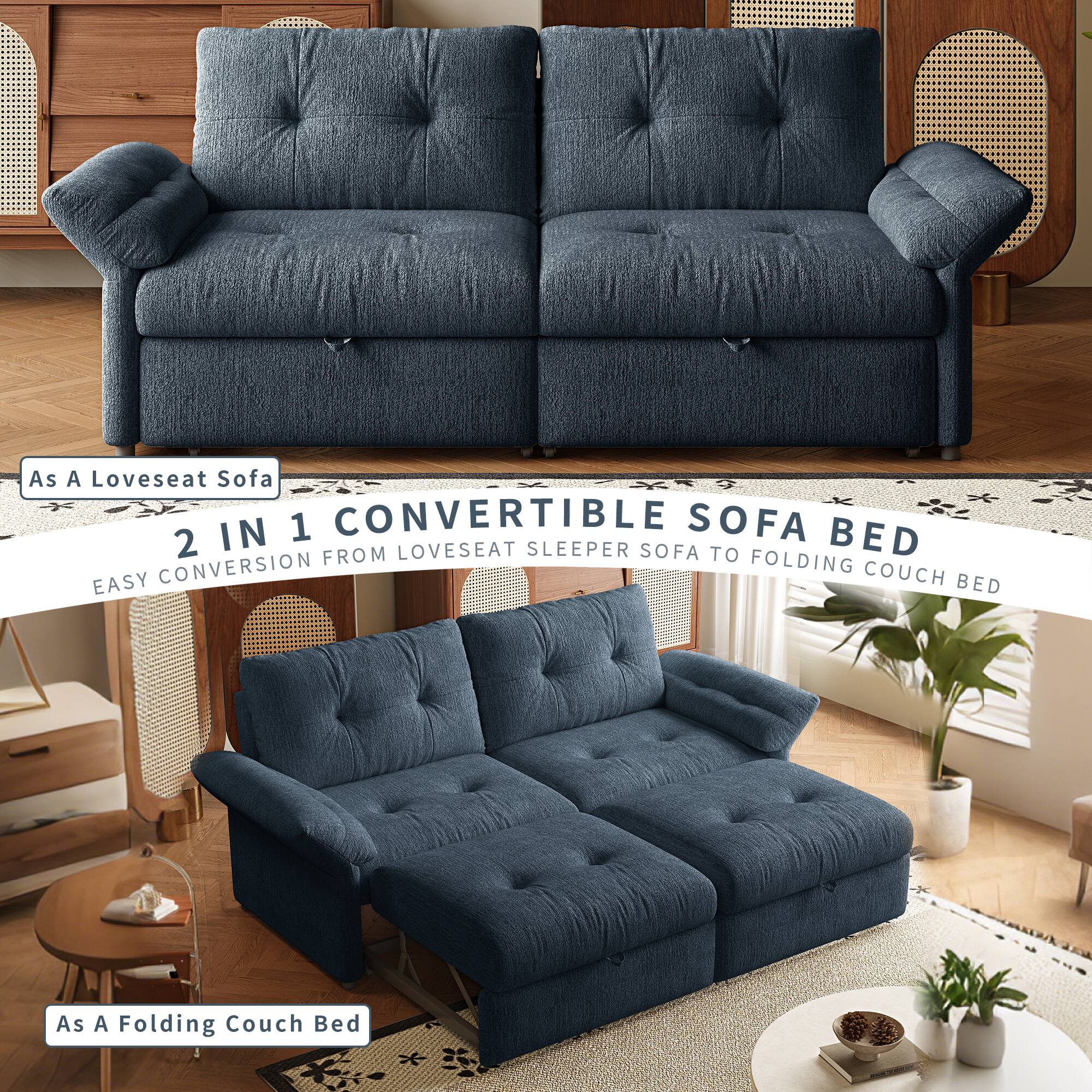 As a Loveseat Sofa

2 IN 1 CONVERTIBLE SOFA BED

EASY CONVERSION FROM LOVESEAT SLEEPER SOFA TO FOLDING COUCH BED

As a Folding Couch Bed
