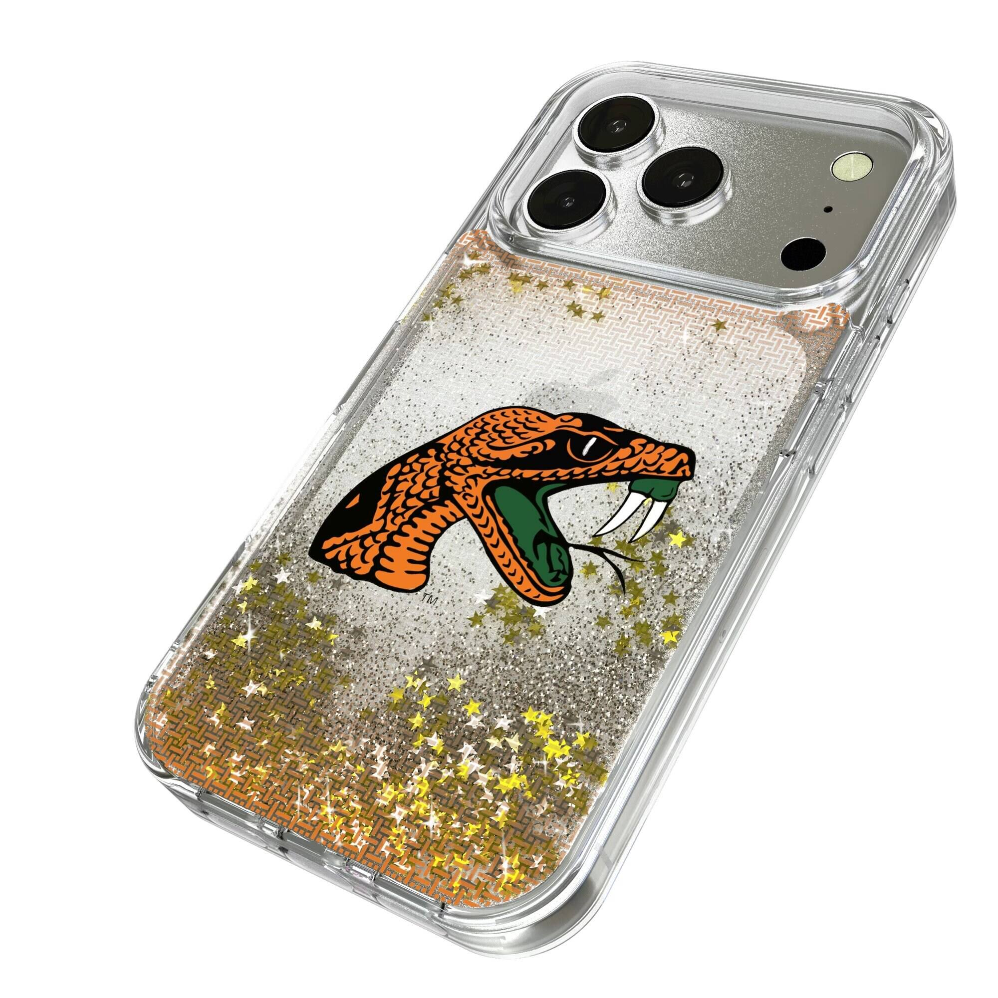 Alt View 1. Keyscaper - Florida A&M Rattlers Linen Logo iPhone Glitter Case - 14 - Multicolor.
