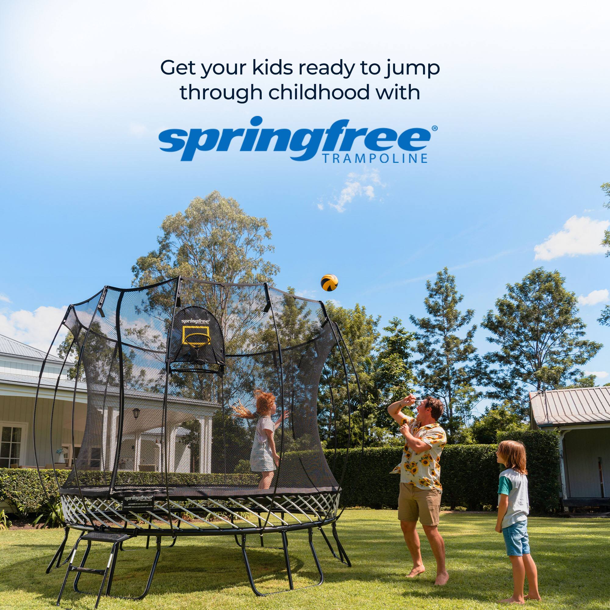 Get your kids ready to jump through childhood with springfree TRAMPOLINE