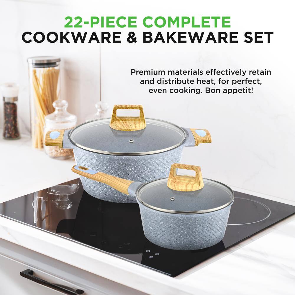 22-PIECE COMPLETE COOKWARE & BAKEWARE SET

Premium materials effectively retain and distribute heat, for perfect, even cooking. Bon appetit!