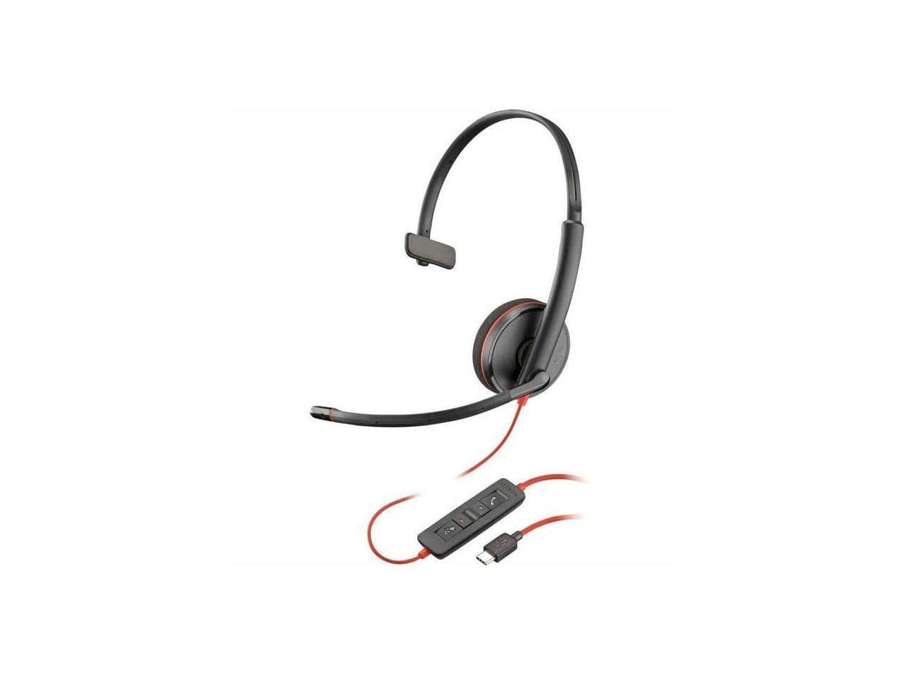 HP - Poly Blackwire 3210 USB-C Monaural Headset w/Adapter - 32 Ohm - 5.2ft - Omni Mic - Black