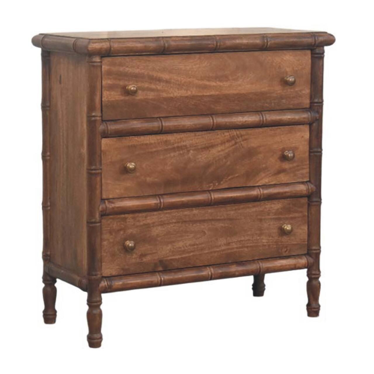 Angle. Artisan Furniture - Artisan Furniture Solid Wood Bamboo Carved 3-Drawer Chest, Brown - Brown.