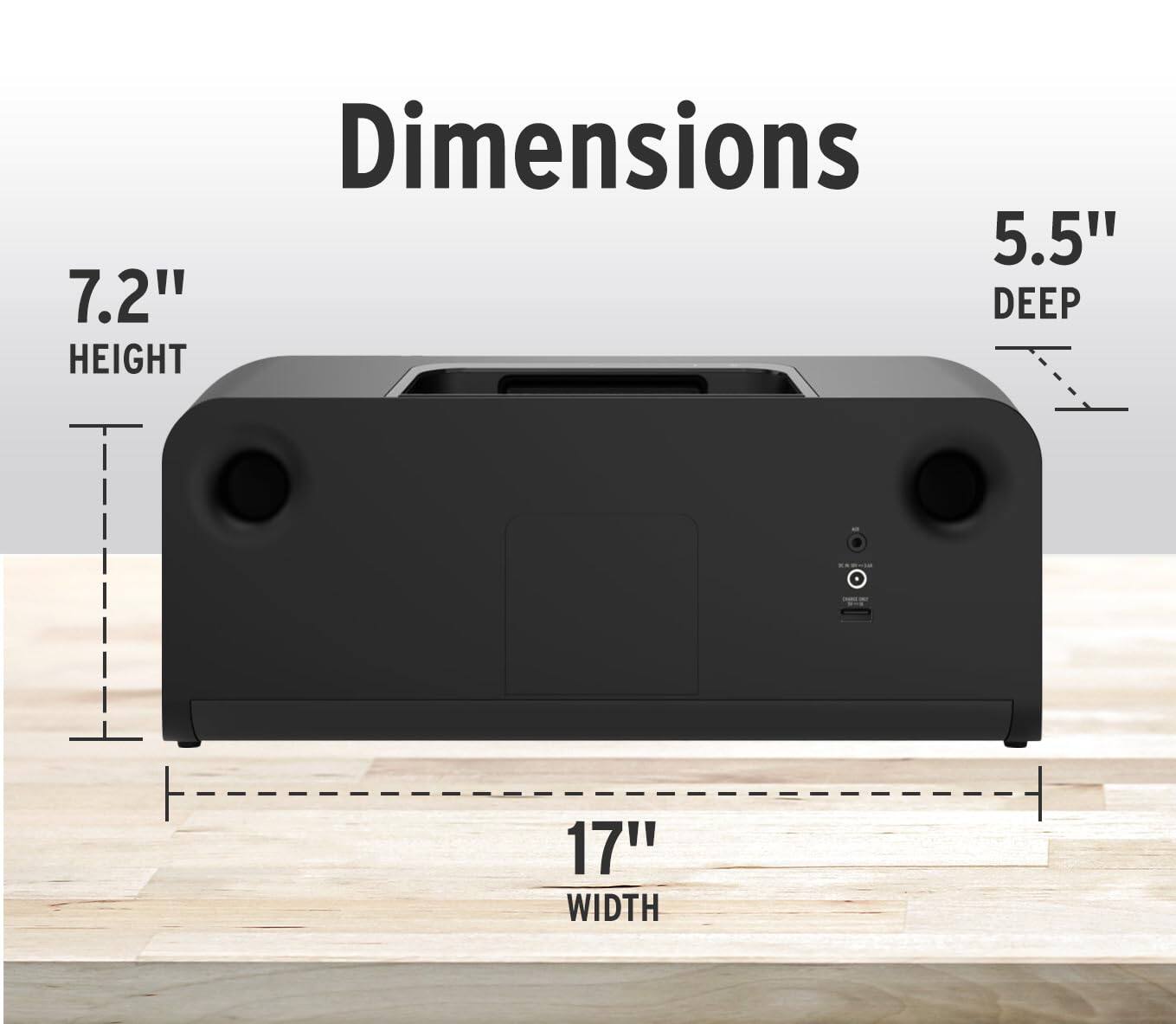 Dimensions:  
- Height: 7.2"  
- Depth: 5.5"  
- Width: 17"