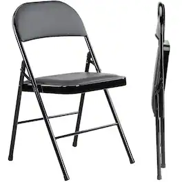 AENKYO - 2 PCS Folding Chair Leather Padded Folding Chairs with Metal Frame for Home, Office, Party - Black
