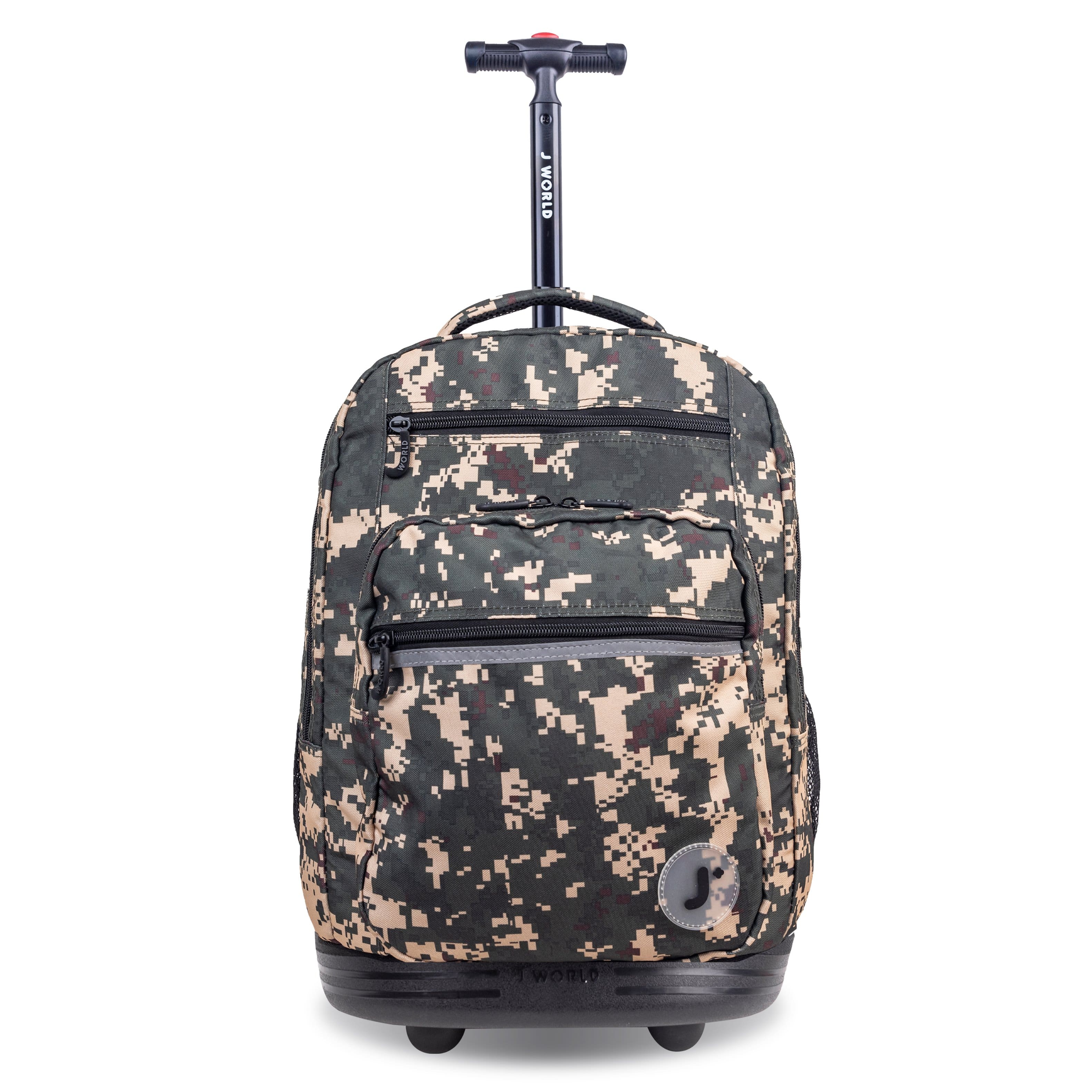 J World - Unisex Sundance 20" Rolling Backpack With Laptop Sleeve For School and Travel - GREEN CAMO