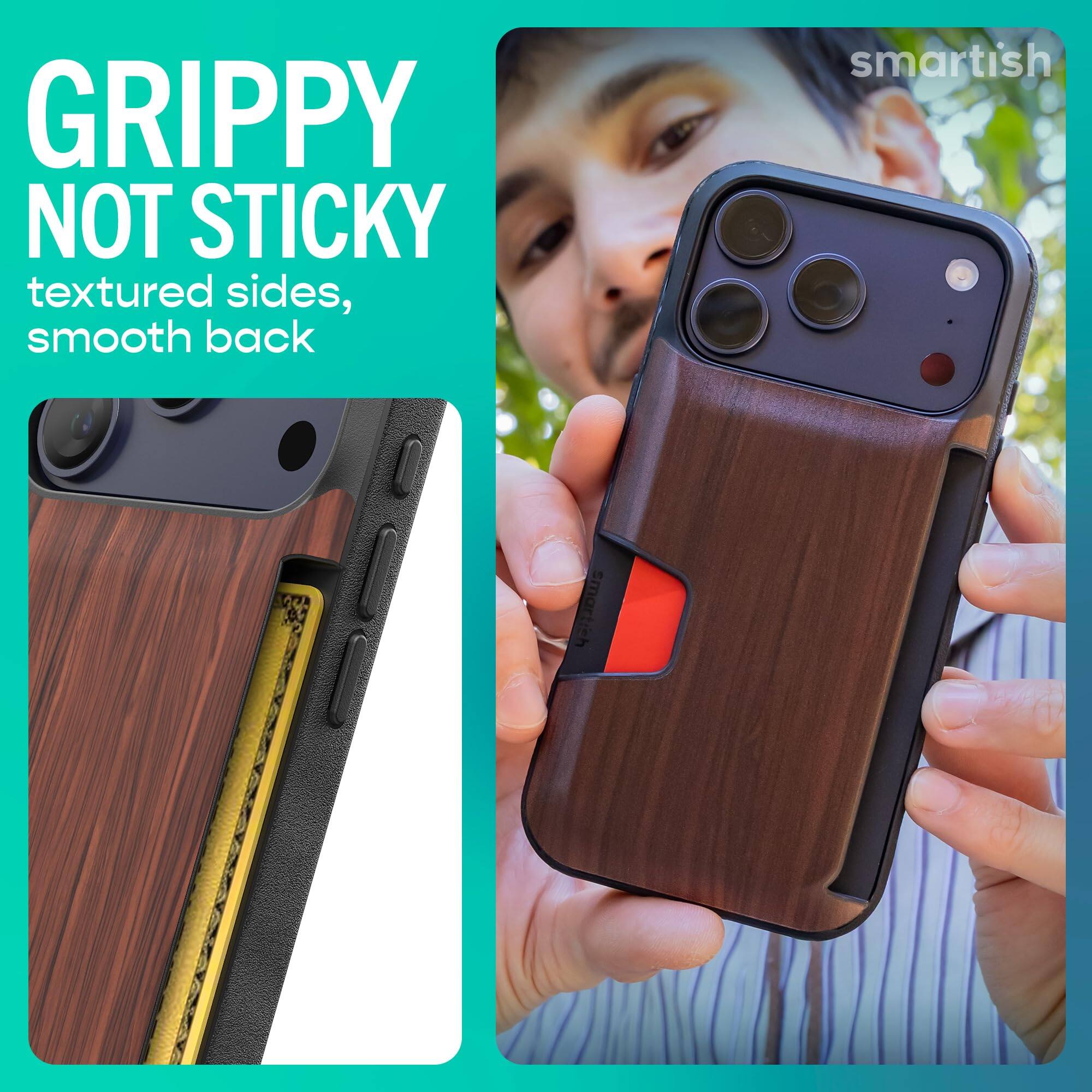 GRIPPY NOT STICKY textured sides, smooth back

smartish