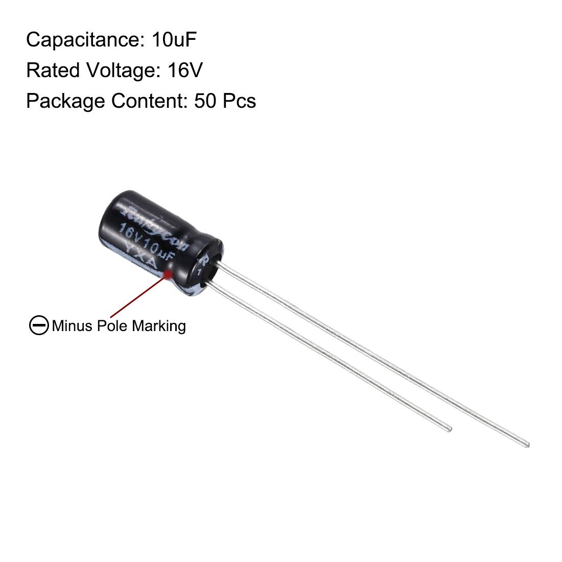 Capacitance: 10uF  
Rated Voltage: 16V  
Package Content: 50 Pcs  

16V10uF 16V CDM OuF R 1  

Minus Pole Marking