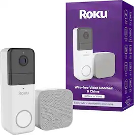 Roku - Smart Home Wire-free Video Doorbell & Chime with Motion & Sound Detection, Remote Monitoring, 1440p HD Night Vision - White