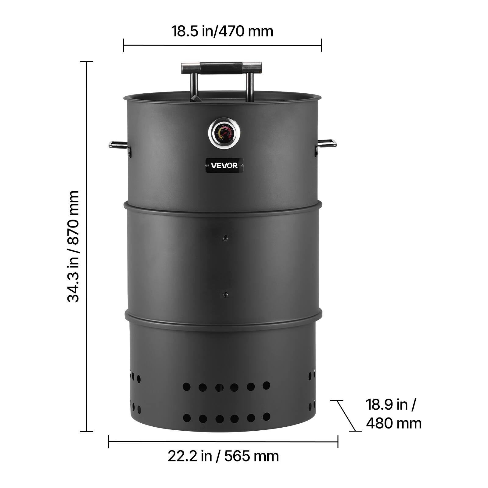 18.5 in/470 mm  
34.3 in/870 mm  
22.2 in/565 mm  
18.9 in/480 mm