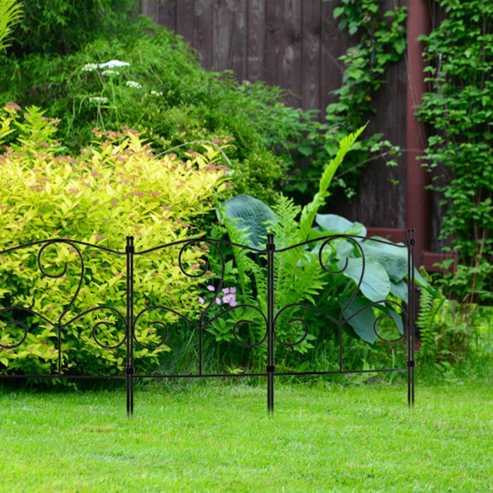 Back. Oumilen - 25-Pack Decorative Garden Fence Panels, 16.5in Tall Black Metal Ornamental Border.