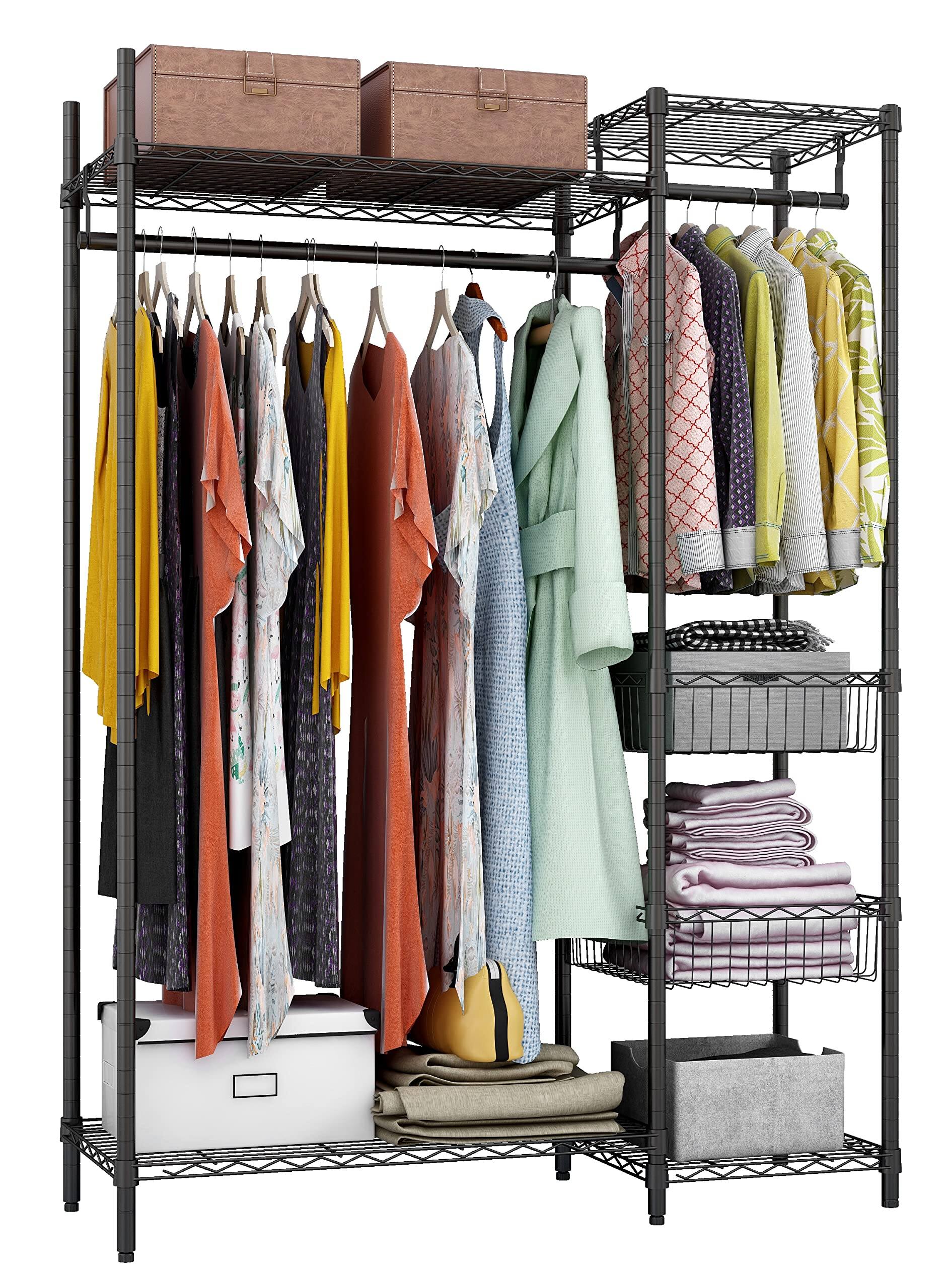 Front. Hirose Alice - Xiofio 6 Tiers Heavy Duty Clothes Rack Metal Clothing Rack  Clothing Rack with Hanging Rod and Wire Fixing - Default.