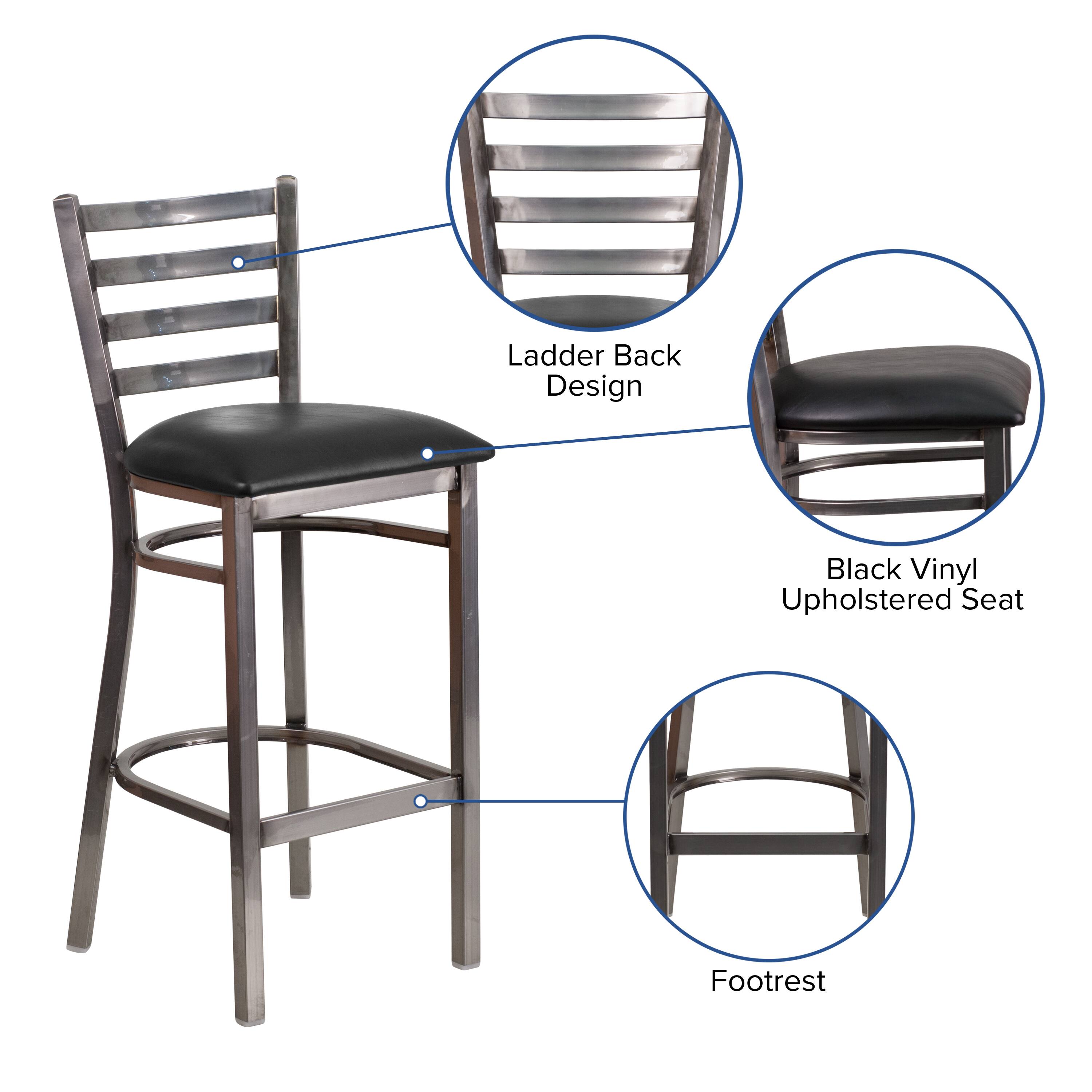 Ladder Back Design  
Black Vinyl Upholstered Seat  
Footrest