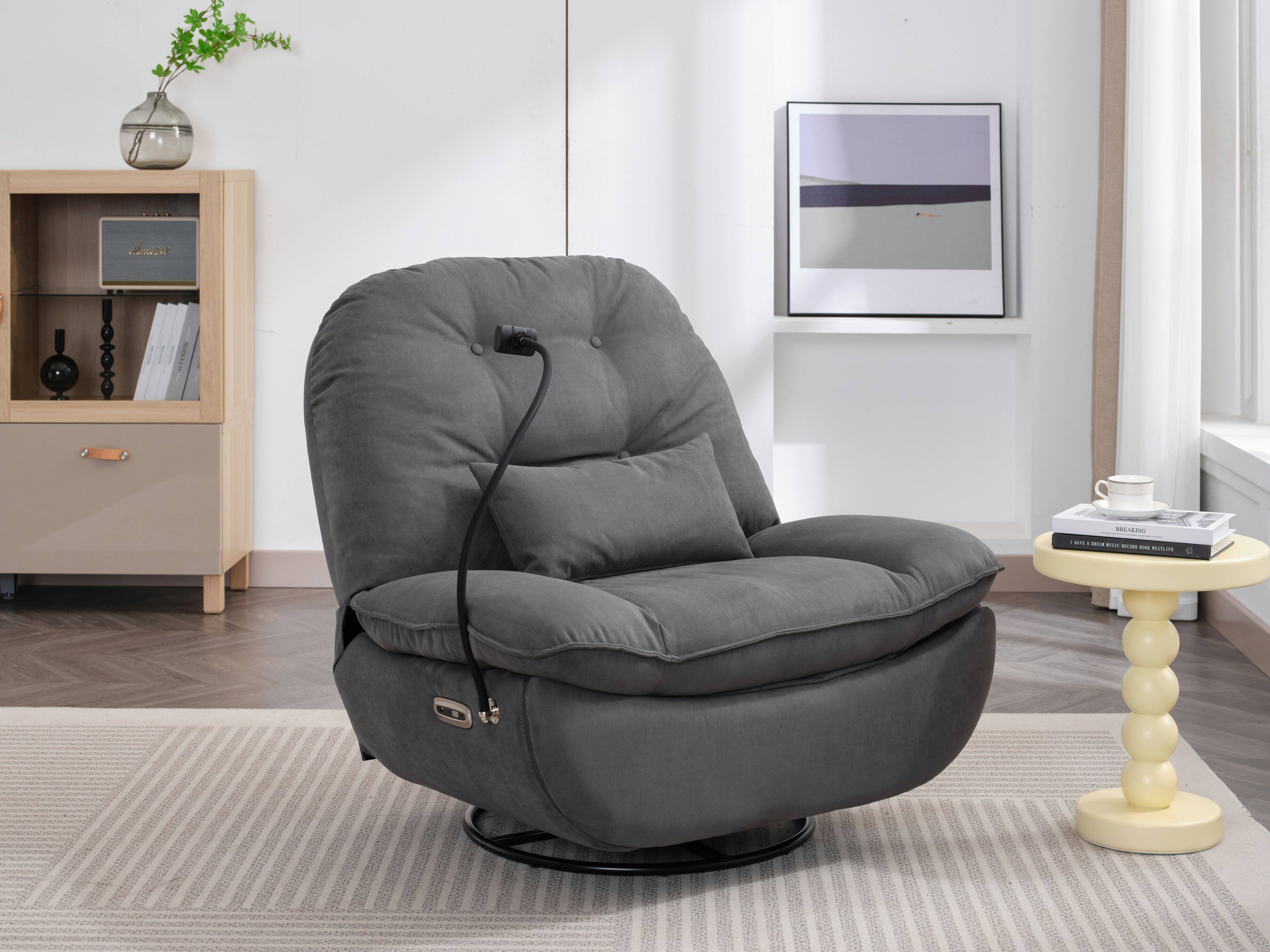 GOODSILO - Power Recliner Swivel Glider with USB Charger & Bluetooth Music Player - Sleep, Work, Game & Leisure - Gray