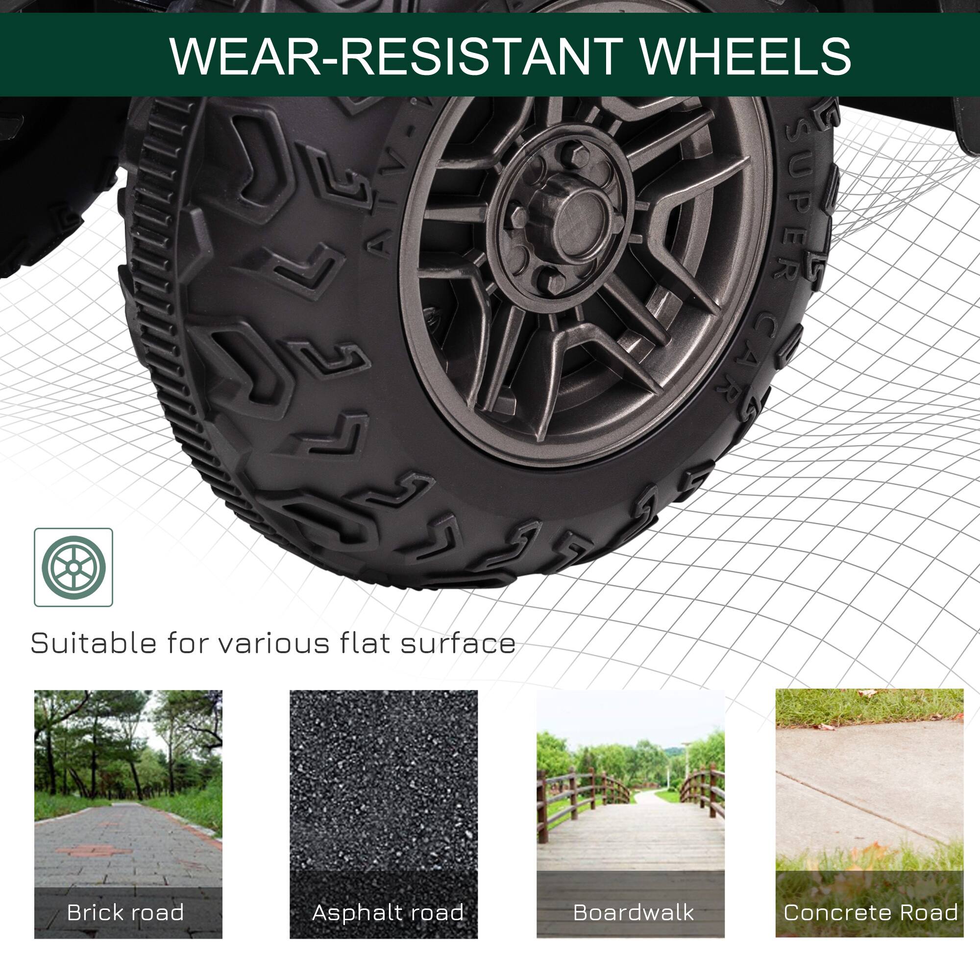 WEAR-RESISTANT WHEELS

Suitable for various flat surfaces

- Brick road
- Asphalt road
- Boardwalk
- Concrete Road