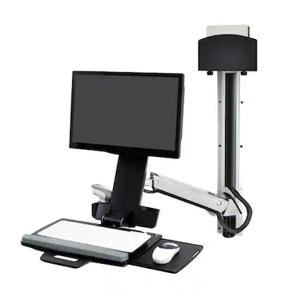 Front. Ergotron - Ergoton Styleview 45-273-026 Sit and Stand Monitor Mount - Polished Aluminum - Monitor, Keyboard, Mouse Holder - Black, Polished Aluminum.