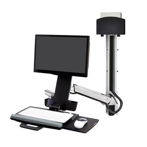 Front. Ergotron - Ergoton Styleview 45-273-026 Sit and Stand Monitor Mount - Polished Aluminum -  Monitor, Keyboard, Mouse Holder - Black, Polished Aluminum.