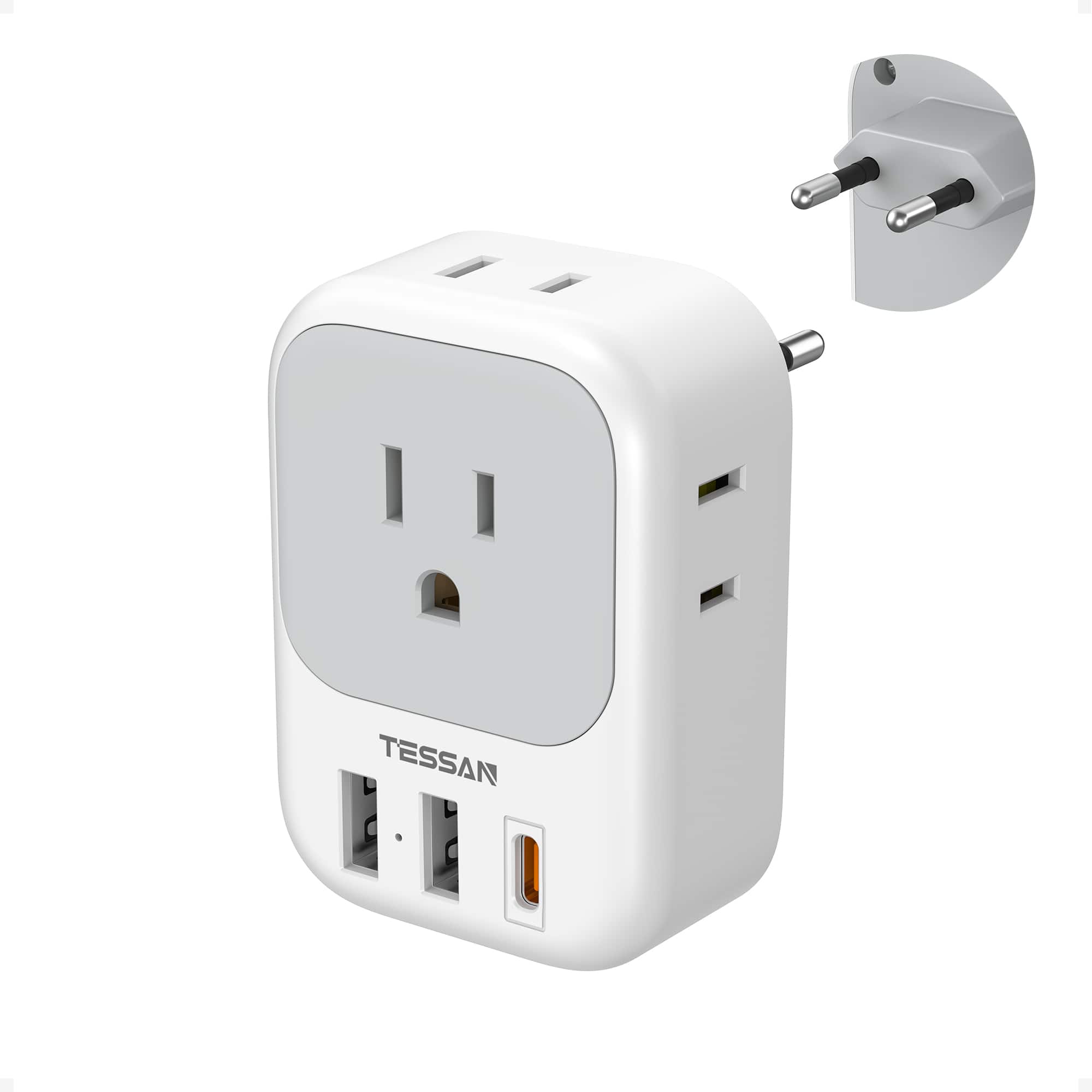 TESSAN - European Travel Plug Adapter, 7-in-1 Outlet Extender with 4 AC Outlets and 3 USB Ports (20W PD USB-C), Type C Adaptor - Gray,White price history on PriceWatchPro