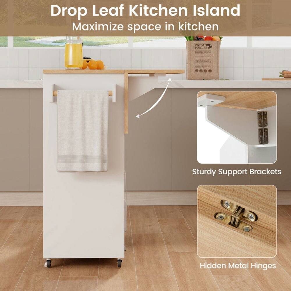 Drop Leaf Kitchen Island  
Maximize space in kitchen  

Sturdy Support Brackets  
Hidden Metal Hinges