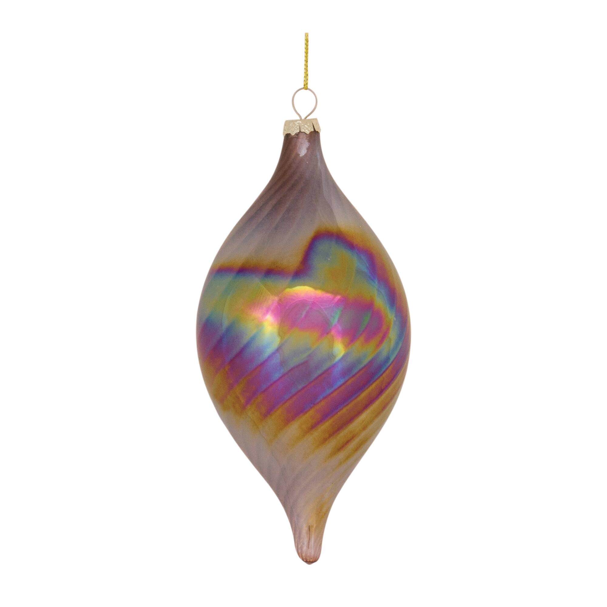 Left. BreeBe - Irredescent Glass Swirl Ornament (Set of 6) - Bronze, Purple.