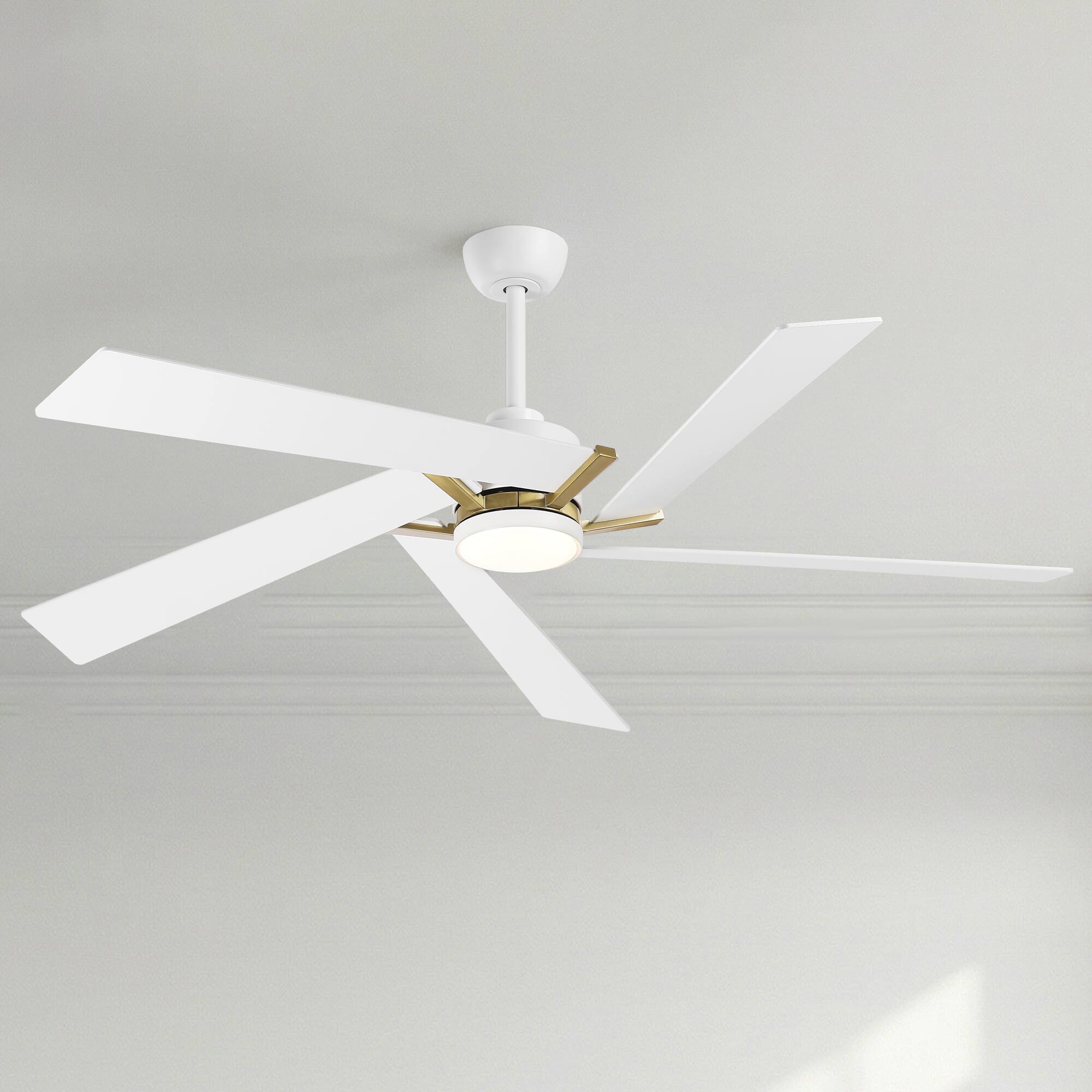 Alt View 1. Parrot Uncle - 60" Modern White LED Ceiling Fan with Remote Control and Reversible Blades - White.
