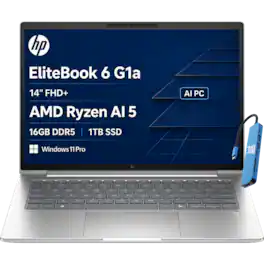 HP - Upgraded - EliteBook 6 G1a 14" FHD+ Next Gen AI Notebook - Copilot+ PC - Ryzen AI 5 PRO 340 - 16GB RAM - 1TB SSD - Win11Pro - Silver