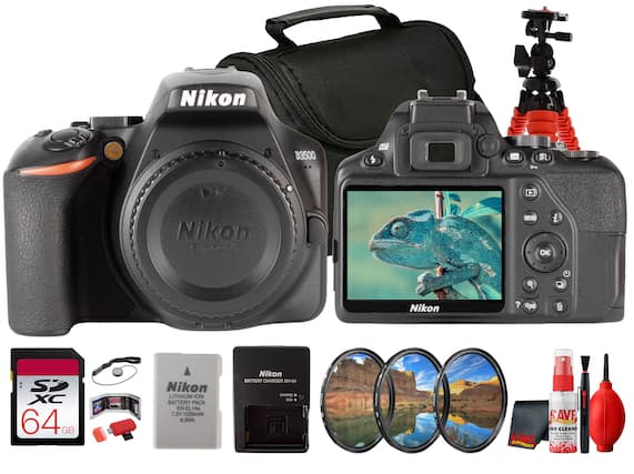 Nikon D3500 DSLR Camera with Accessories
- 64 GB SDXC Memory Card
- Nikon EN-EL14a Lithium-Ion Battery Pack
- Nikon MH-24 Battery Charger
- Nikon Lens Hood
- Camera Lens Cleaning Kit
- Camera Bag
- Tripod