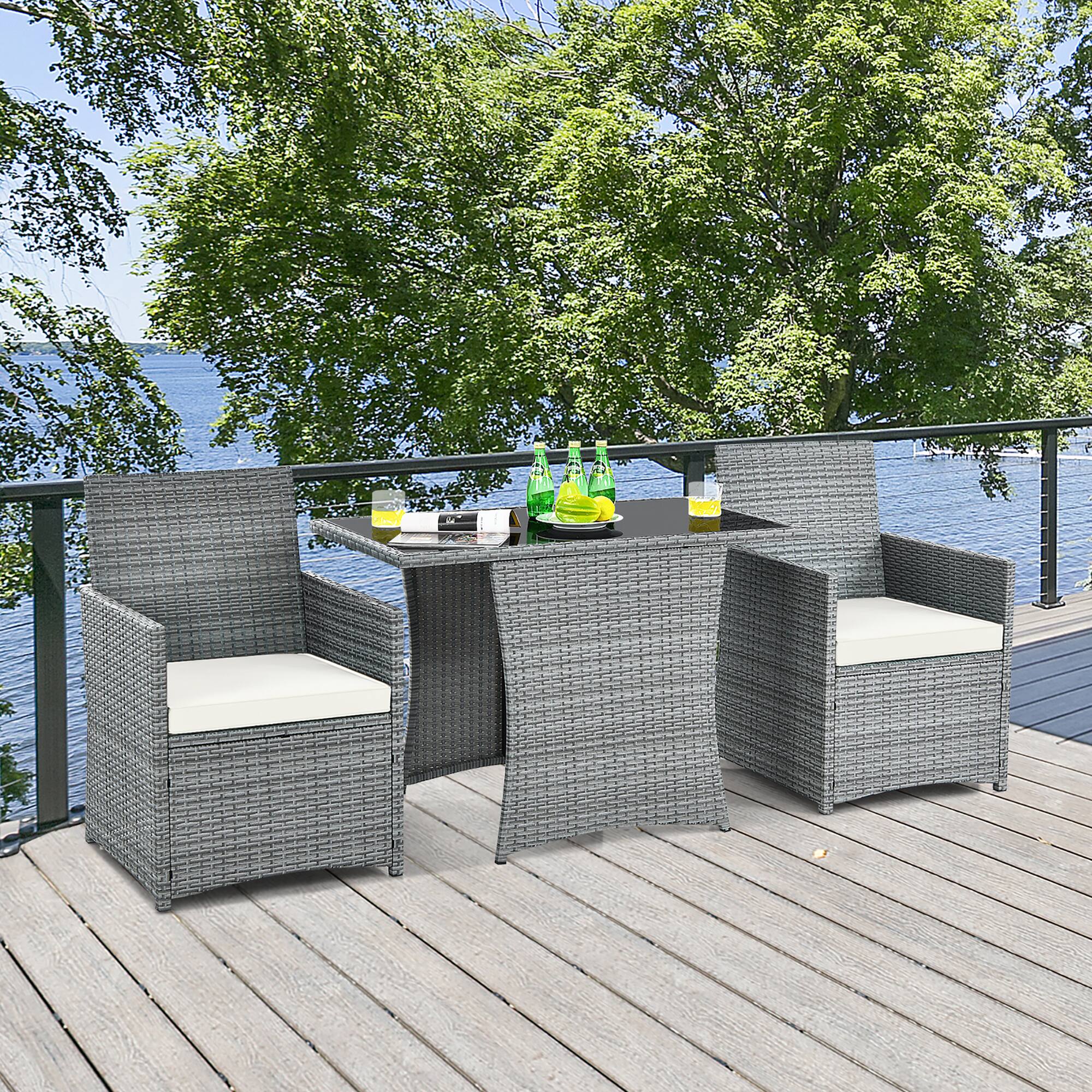 Alt View 3. Costway - Costway 3PCS Patio Rattan Furniture Set Cushioned Sofa Armrest Garden - Mixed gray,White.