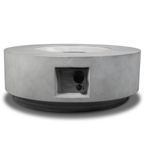 Left. Siljoy - 50000 BTU 30" Round Propane Fire Pit Table Light Gray Concrete Outdoor Patio Deck Garden Heater.