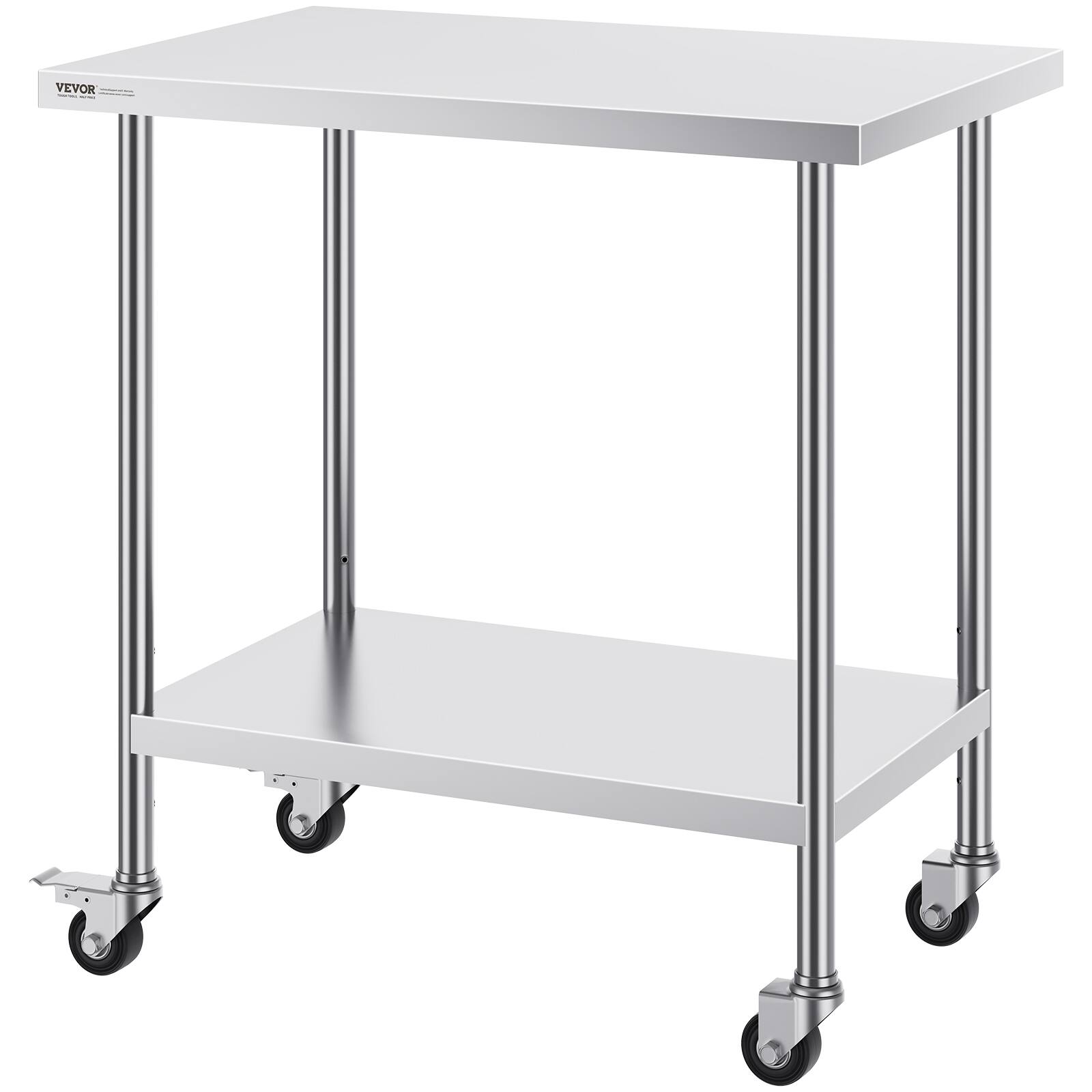 Alt View 5. VEVOR - Stainless Steel Work Table 24 x 36 x 38 Inch, with 4 Wheels, 3 Adjustable Height Levels, Heavy Duty Food Prep Worktable - Silver.