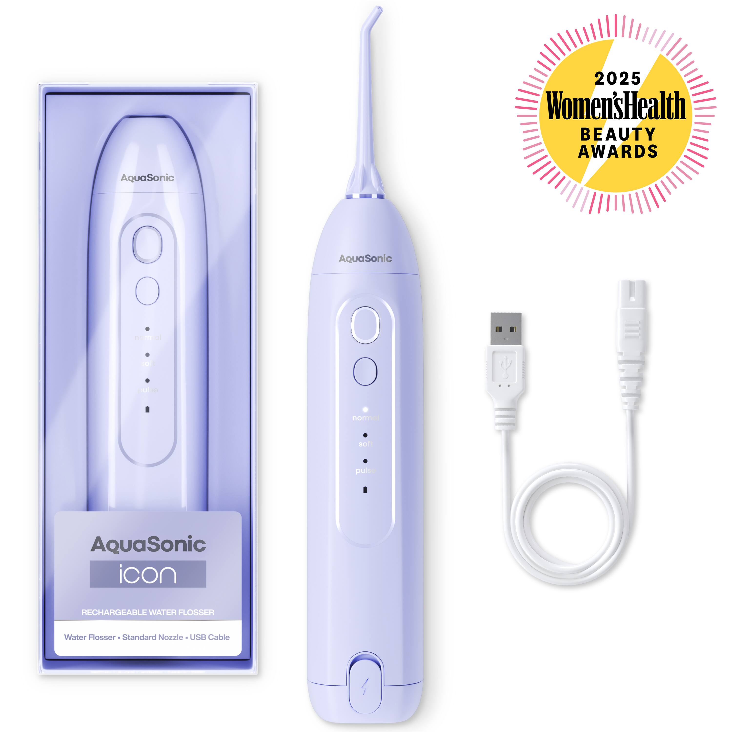 2025 Women's Health Beauty Awards  
AquaSonic AquaSonic Icon Rechargeable Water Flosser  
Water Flosser - Standard Nozzle - USB Cable