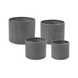 BreeBe - Ornate Geometric Metal Planter (Set of 4) - Gray