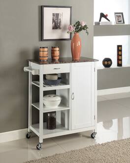 Kings Brand Furniture - Sanford Wood & Marble Finish Top Kitchen Storage Cabinet Cart - White
