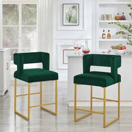 GOODSILO - Contemporary Square Backrest Counter Height Bar Stools Set of 2 with Sturdy Metal Legs for Kitchen Islands - Emerald
