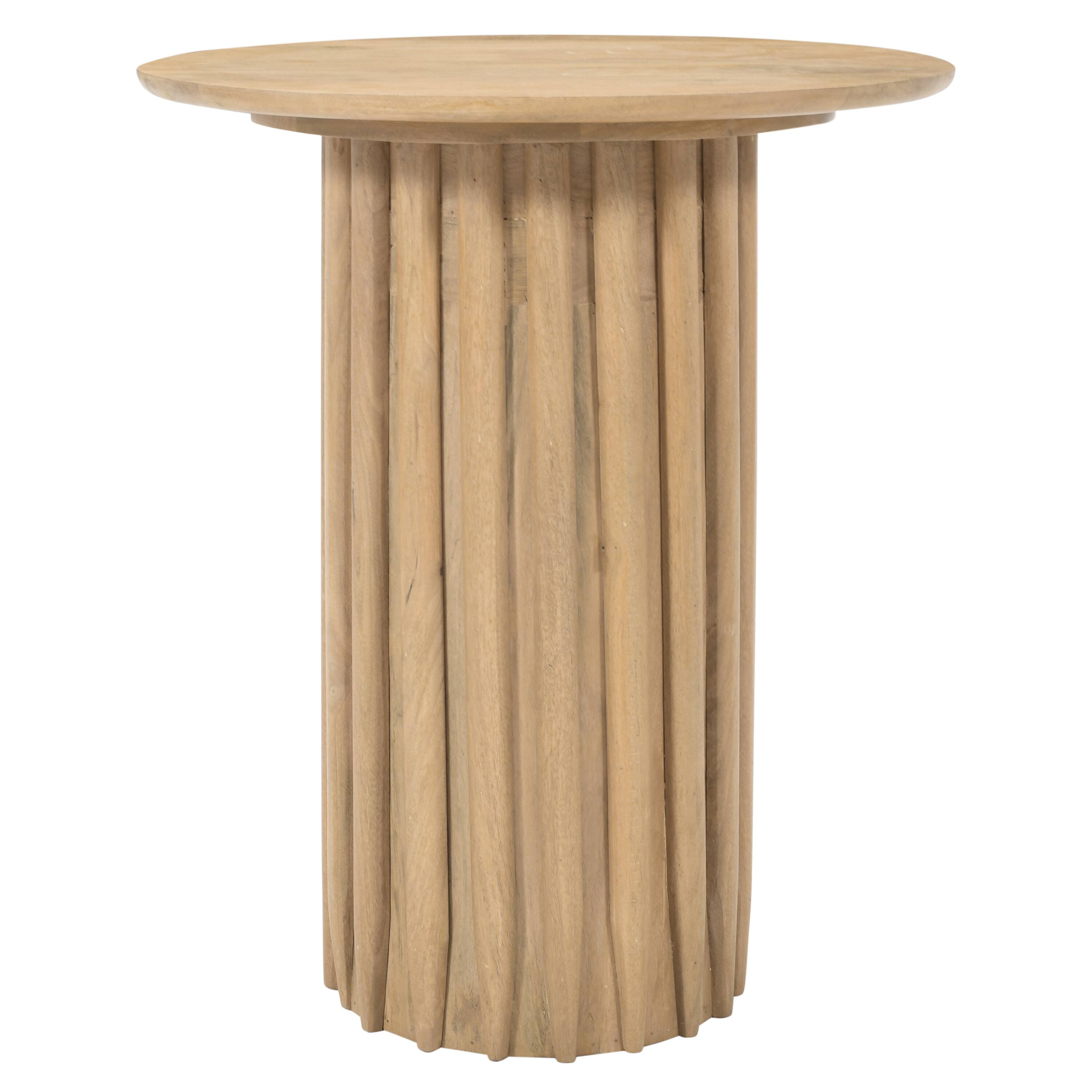Front. Manhattan Lane - Sejo Side End Table, 20 Inch Round Top with Fluted Base in Natural Brown Mango Wood - Brown.